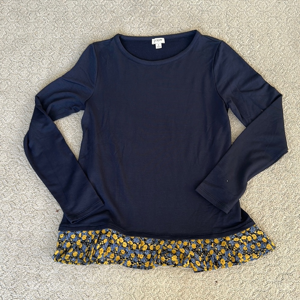 JCrew Navy And Flower Blouse Sixe Small